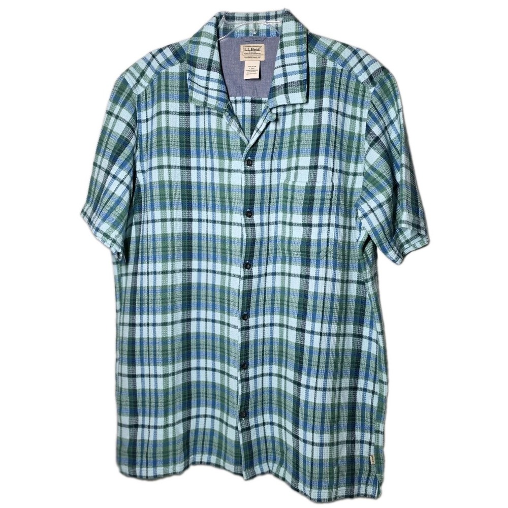 L. L. Bean  Mens Sz Large Tall Cotton Waffle Shirt Granola Cabincore Vacation